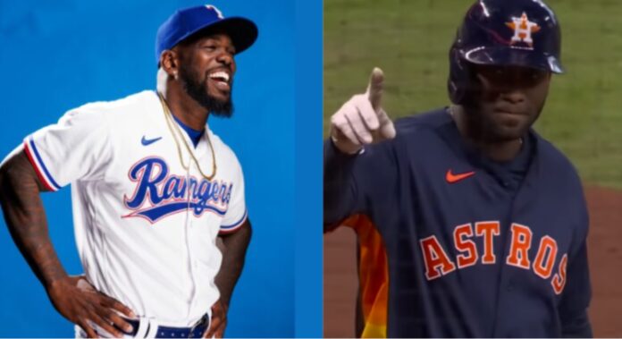 Adolis García y Yordan Álvarez en el Todos Estrellas 2023 de la MLB