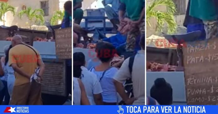 Venta de huesos, pata y panza de res para el cubano en feria agropecuaria