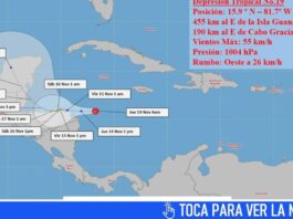 Aviso de ciclón tropical del Insmet sobre depresión tropical al sur de Cuba