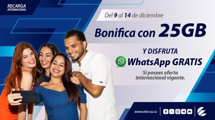 Recarga a Cuba: Etecsa anuncia bono de 25 GB y WhatsApp gratis